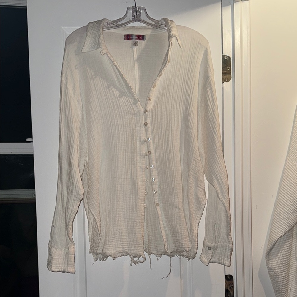Urban Outfitters Women’s Cream Button-Up Gauze Shirt